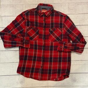 COLEMAN Men's Sz Medium Plaid Flannel Shirt Red Blue White 100% Cotton